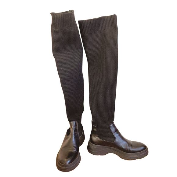 Zara Chunky Knee High Sock Boots, Size 36 Black - Picture 2 of 6